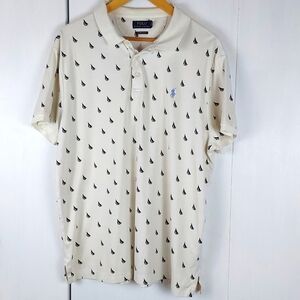Ralph Lauren Mens White Polo / Blue Sailboats Blue PONY  Soft Preppy  Sz.XL